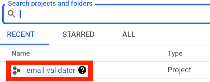 Select created project