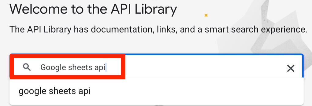 Google Sheets API from the API library